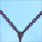 HILASON WESTERN LEATHER HORSE BREAST COLLAR BROWN LAVENDER BLING CONCHO