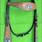 HILASON WESTERN LEATHER HORSE HEADSTALL BRIDLE TAN TURQUOISE BLING CONCHO