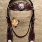 HILASON WESTERN LEATHER HORSE BRIDLE HEADSTALL BROWN PINK FLORAL CONCHO