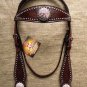 HILASON WESTERN LEATHER HORSE BRIDLE HEADSTALL BROWN PINK FLORAL CONCHO