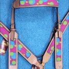 HILASON WESTERN LEATHER HORSE HEADSTALL BREAST COLLAR TAN W/ BUBBLES INLAY