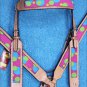 HILASON WESTERN LEATHER HORSE HEADSTALL BREAST COLLAR TAN W/ BUBBLES INLAY