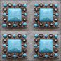 TURQUOISE SQUARE RHINESTONE CONCHO BLING HEADSTALL TACK SADDLE BELT