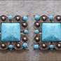 TURQUOISE SQUARE RHINESTONE CONCHO BLING HEADSTALL TACK SADDLE BELT