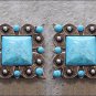 TURQUOISE SQUARE RHINESTONE CONCHO BLING HEADSTALL TACK SADDLE BELT
