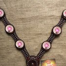 HILASON WESTERN LEATHER HORSE BREAST COLLAR BROWN PINK WHEEL CONCHO