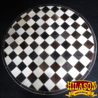 HR140-F HILASON HOME DECOR COWHIIDE HAIR ON LEATHER PATCHWORK ROUND RUGS CARPET