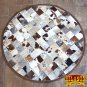 HR143-F HILASON HOME DECOR COWHIIDE HAIR ON LEATHER PATCHWORK ROUND RUGS CARPET