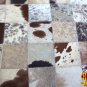 HR143-F HILASON HOME DECOR COWHIIDE HAIR ON LEATHER PATCHWORK ROUND RUGS CARPET