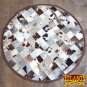HR143-F HILASON HOME DECOR COWHIIDE HAIR ON LEATHER PATCHWORK ROUND RUGS CARPET