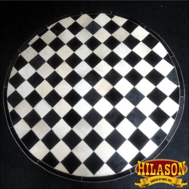 HR141-F HILASON HOME DECOR COWHIIDE HAIR ON LEATHER PATCHWORK ROUND RUGS CARPET