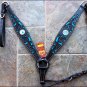 HILASON WESTERN LEATHER HORSE BREAST COLLAR BLACK TURQUOISE CONCHO