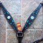 HILASON WESTERN LEATHER HORSE BREAST COLLAR BLACK TURQUOISE CONCHO