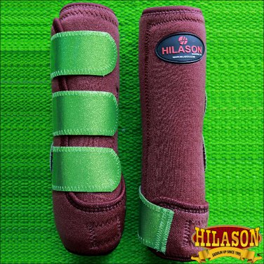 LARGE HILASON GLITTER GREEN HORSE REAR LEG PROTECTION ULTIMATE SPORTS BOOT PAIR