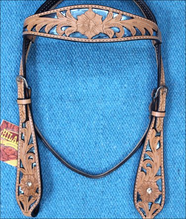 HILASON WESTERN LEATHER HORSE BRIDLE HEADSTALL TAN WITH TURQUOISE