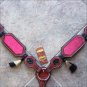 HILASON WESTERN LEATHER HORSE BREAST COLLAR MAHOGANY PINK INLAY