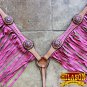 HILASON WESTERN LEATHER BREAST COLLAR TAN W/ PINK FRINGES BLING BERRY CONCHO