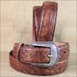 42X1 1/2" 3D BROWN MENS DRESS OSTRICH PRINT LEATHER BELT REMOVABLE SILVER BUCKLE