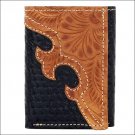 AMERICAN WEST BLACK GOLDEN TAN LEATHER MEN TRI-FOLD WALLET 7 CARD SLOTS