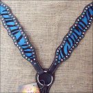 S526 HILASON WESTERN HORSE BREAST COLLAR W/ TURQUOISE ZEBRA LEATHER INLAY