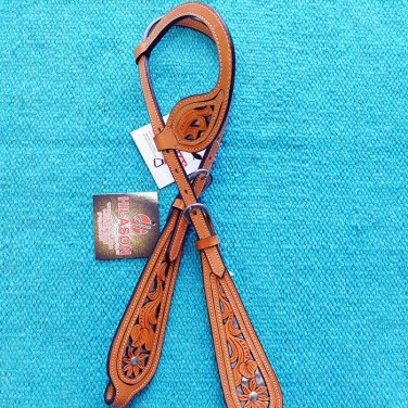 NEW HILASON WESTERN LEATHER HORSE ONE EAR BRIDLE HEADSTALL W/ GREY INLAY