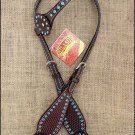 HILASON WESTERN LEATHER HORSE BRIDLE HEADSTALL DARK BROWN TURQUOISE CRYSTALS