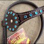 HILASON WESTERN LEATHER HORSE BRIDLE HEADSTALL DARK BROWN TURQUOISE CRYSTALS