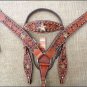 V1 HILASON WESTERN LEATHER HORSE HEADSTALL BREAST COLLAR DARK OIL BLACK HAIR ON