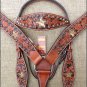 V1 HILASON WESTERN LEATHER HORSE HEADSTALL BREAST COLLAR DARK OIL BLACK HAIR ON