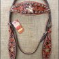 V1 HILASON WESTERN LEATHER HORSE HEADSTALL BREAST COLLAR DARK OIL BLACK HAIR ON