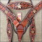 V1 HILASON WESTERN LEATHER HORSE HEADSTALL BREAST COLLAR DARK OIL BLACK HAIR ON