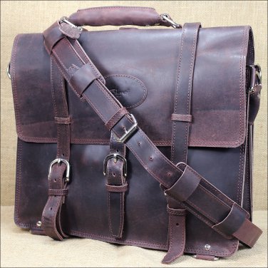 F-100CB-L GLANOR RUSTIC VINTAGE LEATHER BRIEFCASE BACKPACK LAPTOP BAG