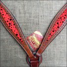 HILASON WESTERN LEATHER HORSE BREAST COLLAR MAHOGANY W/ RED BLACK DOTS INLAY