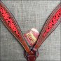 HILASON WESTERN LEATHER HORSE BREAST COLLAR MAHOGANY W/ RED BLACK DOTS INLAY
