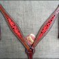 HILASON WESTERN LEATHER HORSE BREAST COLLAR MAHOGANY W/ RED BLACK DOTS INLAY