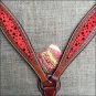 HILASON WESTERN LEATHER HORSE BREAST COLLAR MAHOGANY W/ RED BLACK DOTS INLAY