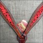 HILASON WESTERN LEATHER HORSE BREAST COLLAR MAHOGANY W/ RED BLACK DOTS INLAY