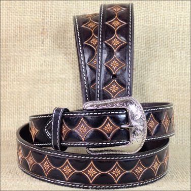 42 x 1 1/2" 3D DARK BROWN MENS FLOWER PATTERN WESTERN FASHION LEATHER BELT