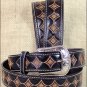 42 x 1 1/2" 3D DARK BROWN MENS FLOWER PATTERN WESTERN FASHION LEATHER BELT