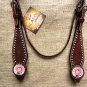 HILASON WESTERN LEATHER HORSE BRIDLE HEADSTALL BROWN PINK WHEEL CONCHO