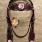 HILASON WESTERN LEATHER HORSE BRIDLE HEADSTALL BROWN PINK WHEEL CONCHO