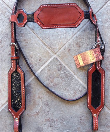 HILASON WESTERN HORSE LEATHER BRIDLE HEADSTALL MAHOGANY RAWHIDE
