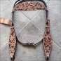 HILASON WESTERN LEATHER HORSE HEADSTALL DARK OIL BLACK HAIR ON INLAY