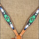HILASON WESTERN LEATHER HORSE BREAST COLLAR HAND PAINT BLACK GREEN