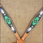 HILASON WESTERN LEATHER HORSE BREAST COLLAR HAND PAINT BLACK GREEN