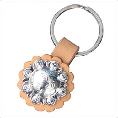 HILASON GENUINE LEATHER KEY CHAIN SILVER BERRY CONCHO