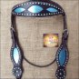 S528 NEW HILASON WESTERN HORSE BRIDLE HEADSTALL W/ TURQUOISE LEATHER INLAY