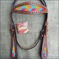 HILASON WESTERN LEATHER HORSE BRIDLE HEADSTALL MAHOGANY W/ CHEVRON INLAY