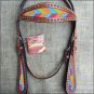 HILASON WESTERN LEATHER HORSE BRIDLE HEADSTALL MAHOGANY W/ CHEVRON INLAY