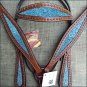 HILASON WESTERN LEATHER HORSE HEADSTALL BRIDLE BREAST COLLAR MAHOGANY TURQUOISE